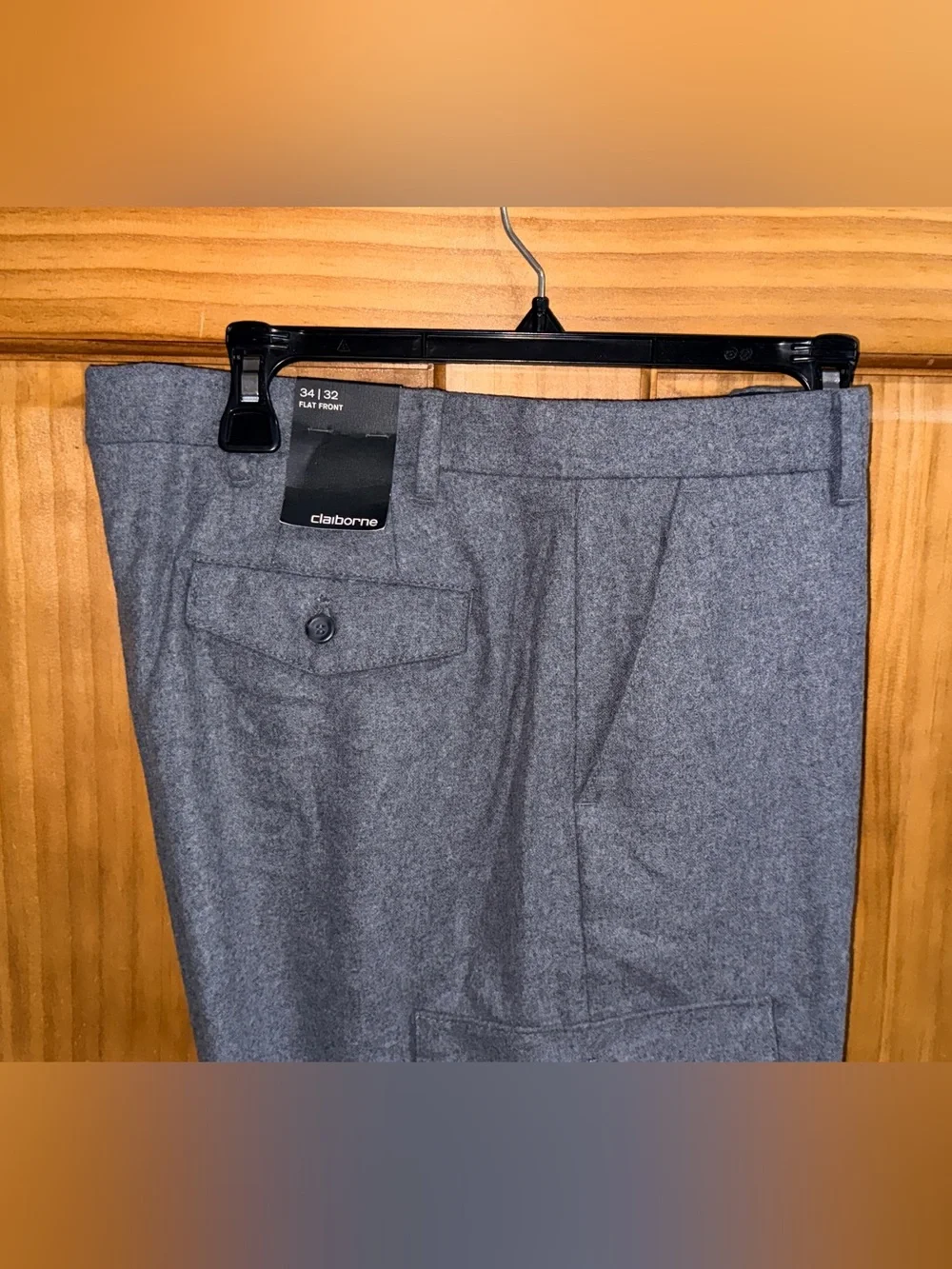 NWT Claiborne Men's Charcoal Heather Wool Blend Cargo Dress Pants-34”x32”